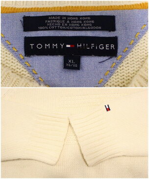 古着 TOMMY HILFIGER コットン ニットセーター★XLサイズ アイボリー