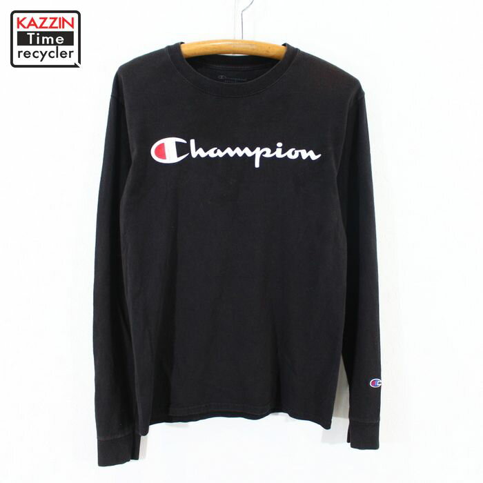 2000s Champion ロゴ プリント 長袖Tシャツ 古着 ★ Sサイズ ブラック