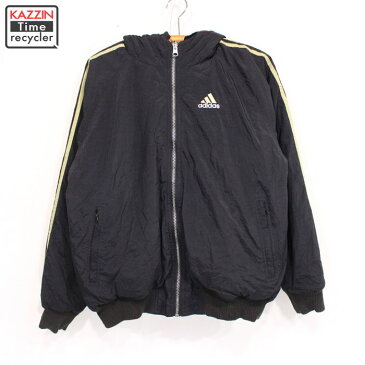 90s adidas リバーシブル ナイロンパーカー 古着 ★ Lサイズ ブラック グレー