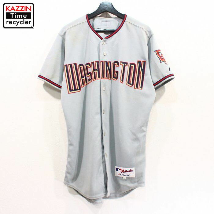 2000s USA製 MLB ワシントン・ナショナルズ ベースボールシャツ 古着 ★ Lサイズ グレー