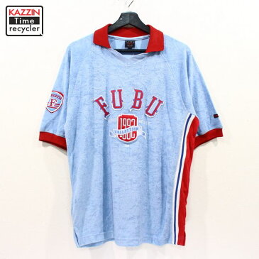 古着 FUBU パイル地 スキッパー半袖 ポロシャツ 古着 ★ ボーイズ XLサイズ ブルー