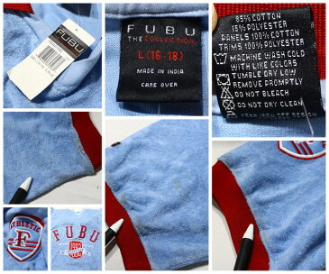 古着 FUBU パイル地 スキッパー半袖 ポロシャツ 古着 ★ ボーイズ XLサイズ ブルー