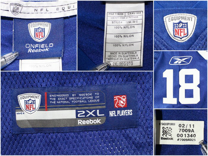 NFL インディアナポリス コルツ マニング ユニフォーム フットボール Tシャツ ♯18 MANNING Reebokボディ 古着 ★ 表記2XL ビッグサイズ ブルー