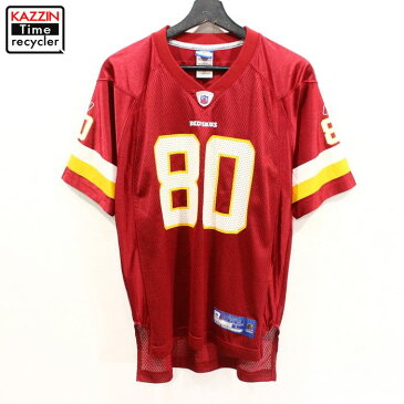 NFL ワシントン レッドスキンズ ユニフォーム メッシュ フットボールTシャツ ♯80 COLES リーボック製 古着 ★ 表記ボーイズLサイズ エンジ ぽっきり