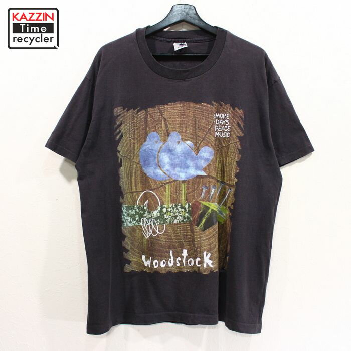 USA製 WOODSTOCK 94 プリント 半袖 ロックTシャツ フェス 古着 ★ 表記XLサイズ ビッグサイズ ブラック