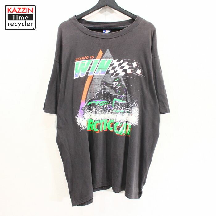 90s USA製 ARCTIC CAT ネオンカラー プリント 半袖 Tシャツ レーシング 古着 ★ 表記XXLサイズ ビッグサイズ ブラック