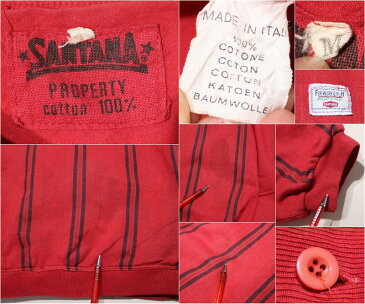 古着 イタリア製 SANTANA ストライプ柄 スウェット カーディガン ★ 表記Mサイズ ビックサイズ 大きいサイズ レッド