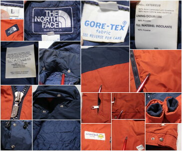 80s USA製 ノースフェイス GORE-TEX 中綿入り ナイロンスキー ジャケット NATIONAL SKI PATROL 紺タグ 古着 ★ 表記Lサイズ オレンジ ネイビー
