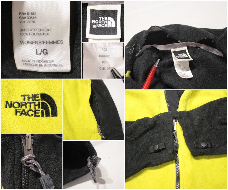 レディース THE NORTH FACE ノースフェイス フルジップ フリース ジャケット 古着 ★ 表記Lサイズ ブラック イエロー ぽっきり