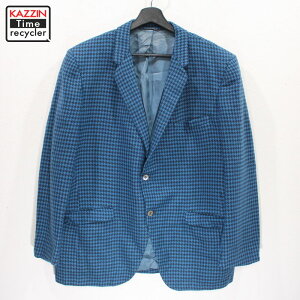 -80s JORDAN MARSH 千鳥格子 カシミヤ テーラード ジャケット 古着 ★ Lサイズ相当 ブルー ブラックキャンペーン