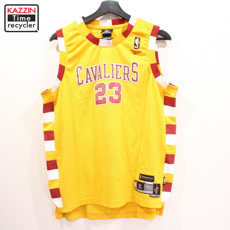 古着 NBA クリーブランド・キャバリアーズ ユニフォーム スイングマン ゲームジャージ #23 レブロンジェームズ Reebok製 hardwoodclassics ★ ユース 表記XLサイズ イエロー