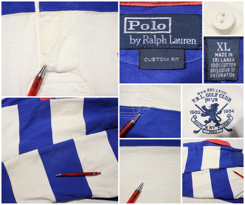 90s ラルフローレン ボーダー柄 長袖 ラガーシャツ 古着 ★ 表記XLサイズ ビックサイズ 大きいサイズ ブルー ホワイト 2109ss
