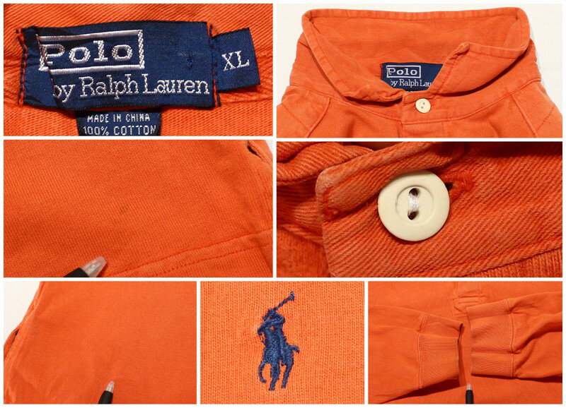 90s POLO ラルフローレン ラガーシャツ 無地 古着 ★ 表記XLサイズ ビッグサイズ オレンジ
