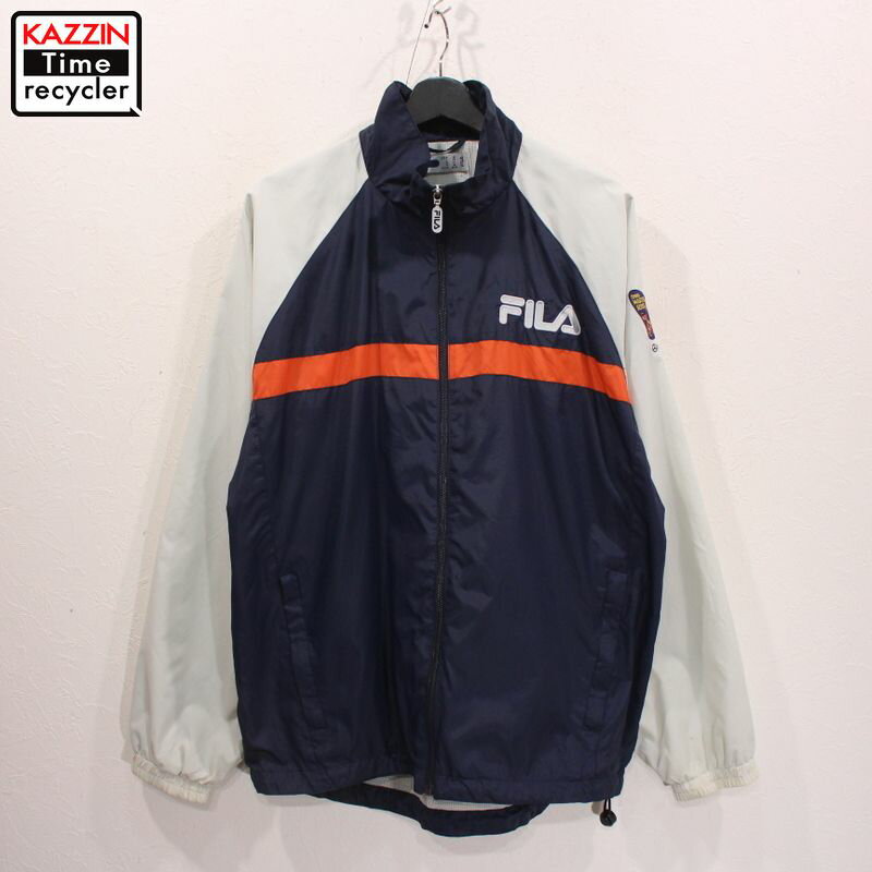 90s FILA ジップアップ ナイロン ジャケット 古着 ★ 表記Mサイズ ネイビー グレー