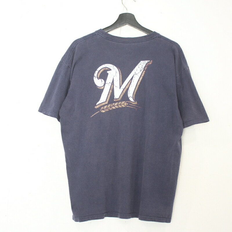 古着 ナイキ MLB ミルウォーキー・ブルワーズ 半袖 プリント Tシャツ ★ 表記Lサイズ ネイビー