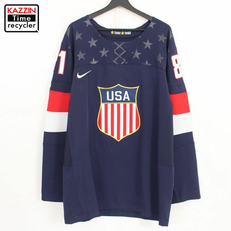 00s ナイキ NIKE NHL USAチーム ホッケー ゲームジャージ ユニフォーム 古着 ★ 表記Lサイズ ビッグサイズ オーバーサイズ ネイビー nhl ジャージ