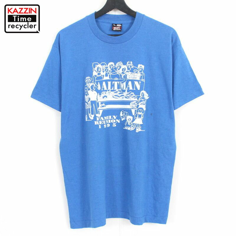 P10倍! 90s USA製 Fruit of the Loom ALTMAN プリント 半袖Tシャツ 古着 ★ 表記Lサイズ ブルー