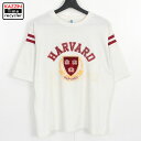 80s USA製 ARTEX HARVARD フロッキープリント 半袖Tシャツ 古着 ★ 表記Lサイズ ホワイト