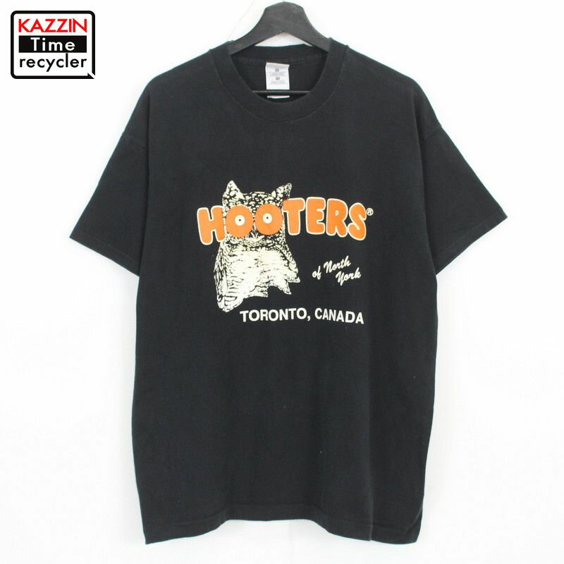 90s Fruit of the Loom フーターズ HOOTERS 半袖Tシャツ 古着 ★ 表記XLサイズ ブラック