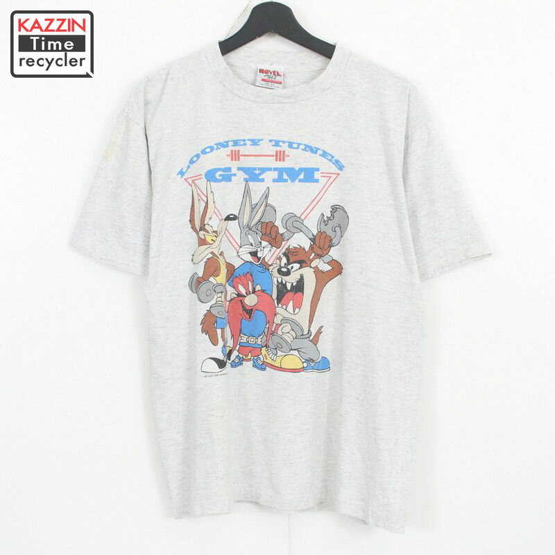 90s ルーニーテューンズ プリント 半袖Tシャツ 古着 ★ メンズ Lサイズ相当 ライトグレー