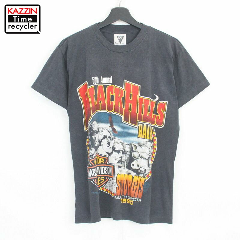 90s USA製 ハーレーダビッドソン HARLEY DAVIDSON ブラックヒルズ 半袖Tシャツ 古着 ★ 表記Mサイズ ブラック