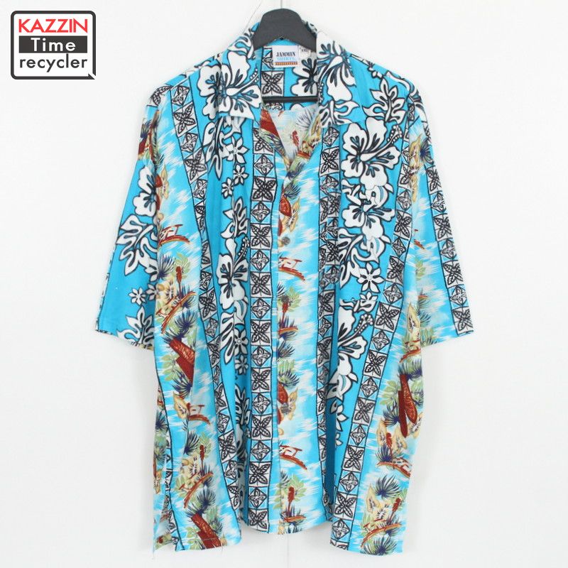 【220628】80年代 ハワイアンシャツ 水色 大きいサイズ 中古品 USED