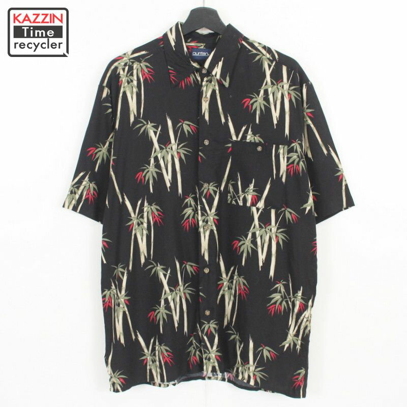 【220629】90年代 ハワイアンシャツ 和柄 竹 黒 中古品 USED