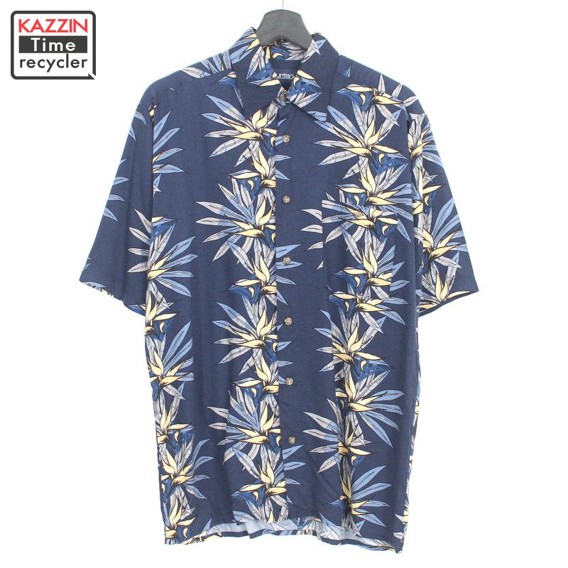【220712】90年代 ハワイアンシャツ 紺 中古品 USED