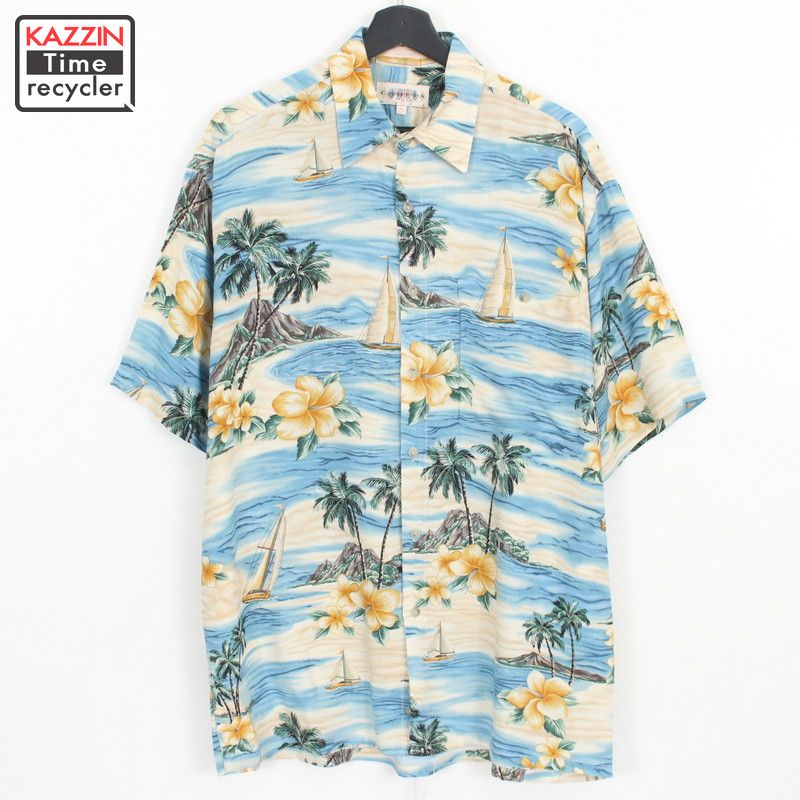 【220722】90年代 ハワイアンシャツ 水色 中古品 USED アロハシャツ 古着