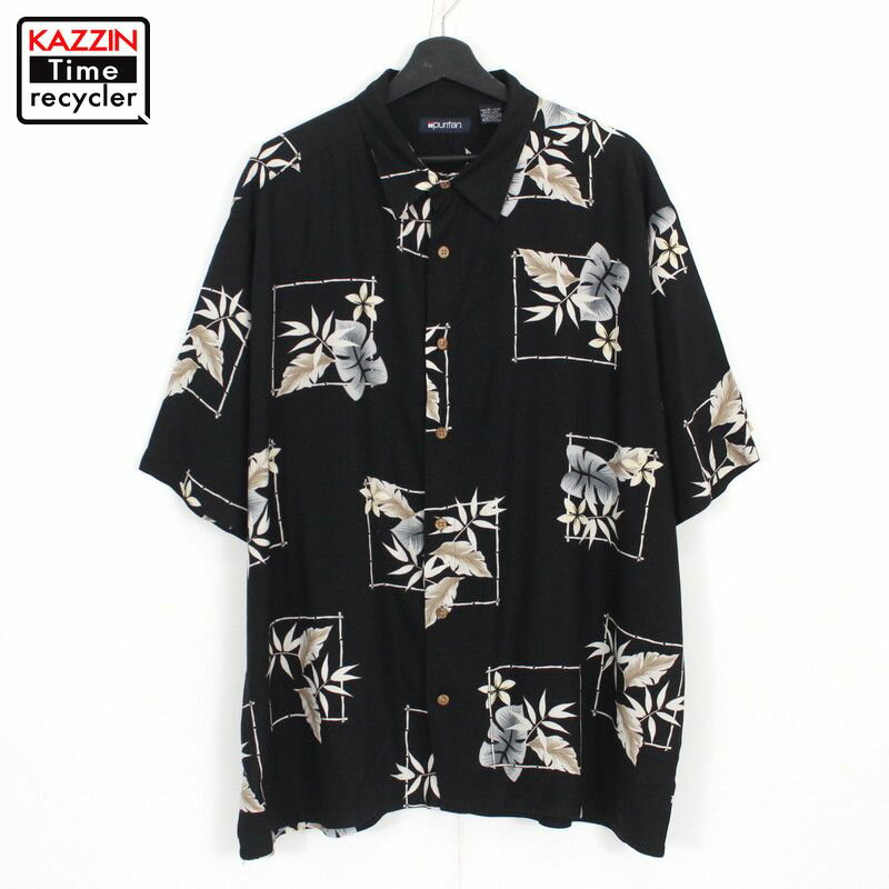 【220722】90年代 ハワイアンシャツ 黒 大きいサイズ 中古品 USED