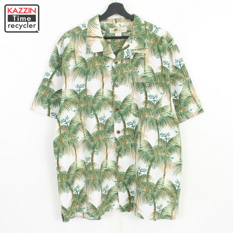 【220729】90年代 ハワイアンシャツ 開襟 緑 大きいサイズ 中古品 USED