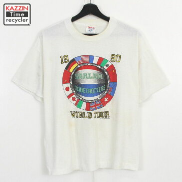 90s USA製 バスケ HARLEM GLOBETROTTERS WORLD TOUR 半袖Tシャツ 古着 ★ 表記XLサイズ ホワイト