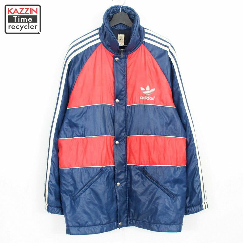 P10倍! 90s アディダス adidas トレフォイルロゴ ロング ナイロンジャケット 古着 ★ メンズ XLサイズ相当 ビッグサイズ ネイビー レッド