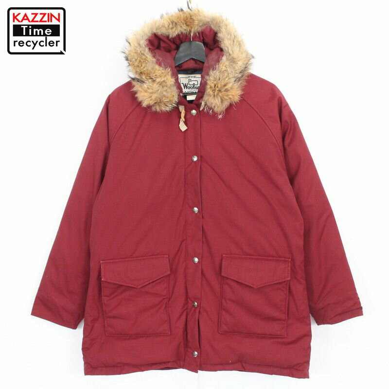 ウールリッチ ダウンジャケット レディース 70s ヴィンテージ ウールリッチ WOOLRICH コヨーテファー ダウンジャケット 古着 ★ 表記Lサイズ ビッグサイズ オーバーサイズ バーガンディ