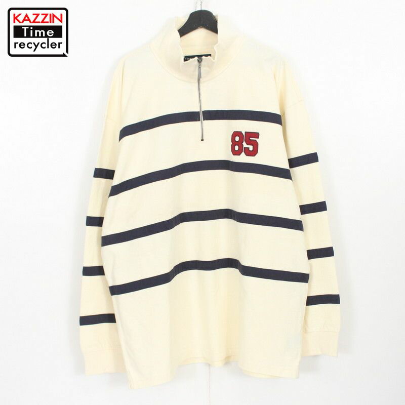 00s トミーヒルフィガー TOMMY HILFIGER DEADSTOCK ハーフジップ スウェット トレーナー 古着 ★ メンズ 表記XXLサイズ アイボリー