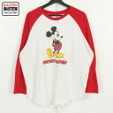 00s オールドネイビー OLD NAVY ミッキーマウス Mickey Mouse ラグランスリーブTシャツ 古着 ★ メンズ 表記XLサイズ ホワイト・レッド