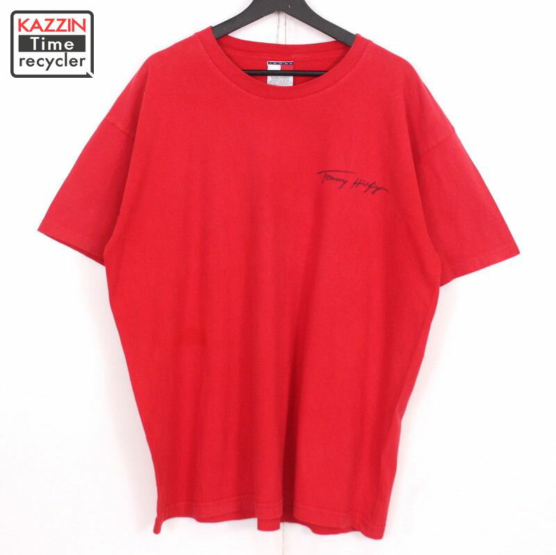 90s トミーヒルフィガー TOMMY HILFIGER 半袖Tシャツ 古着 ★ メンズ 表記XLサイズ レッド