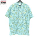 00s コロンビア Columbia 総柄 半袖シャツ 古着 ★ メンズ 表記Lサイズ エメラルドグリーン
