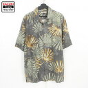90s トミーバハマ Tommy Bahama 葉っぱ柄 オープンカラー アロハシャツ 古着 ★ メンズ 表記Mサイズ ブラック(4)