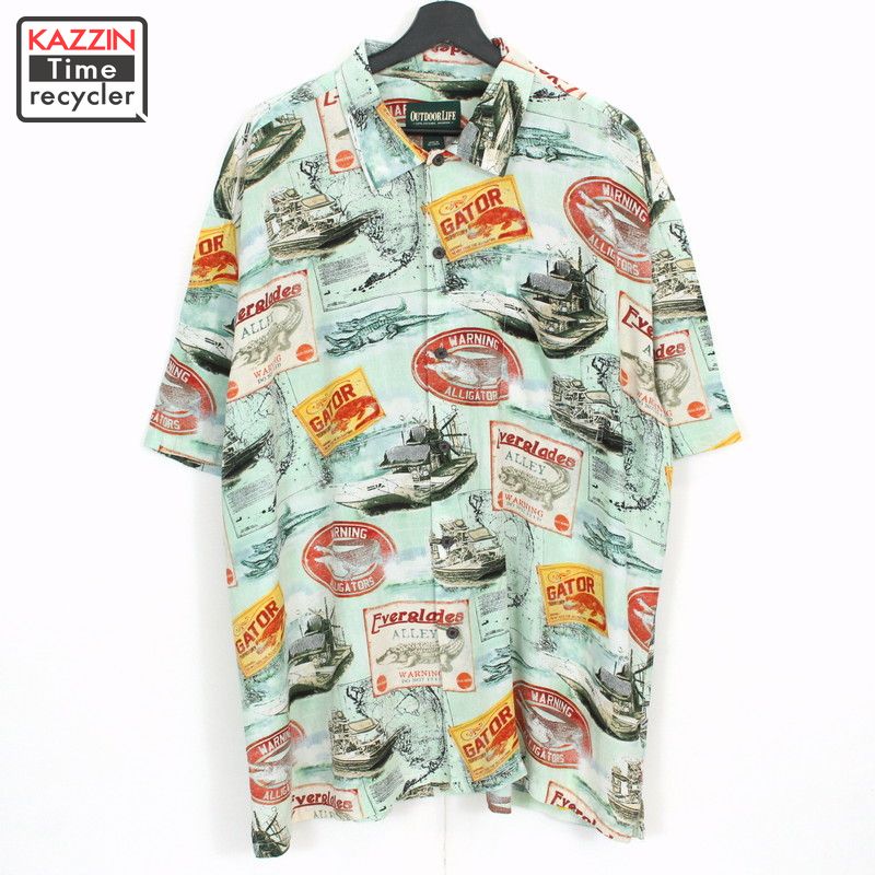 【230621】2000年代 ハワイアンシャツ エメラルドグリーン 中古品 USED #XL アメカジ