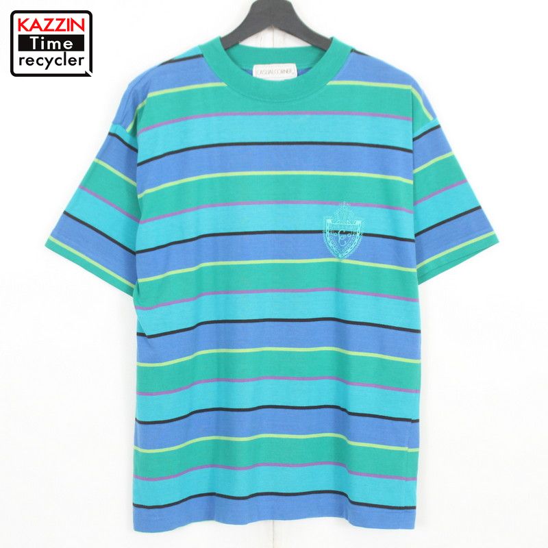80s ボーダー柄 半袖Tシャツ 古着 ★ メンズ 表記Lサイズ ブルー