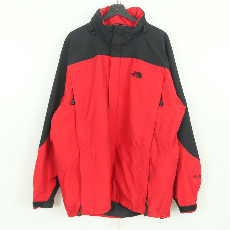 00s ノースフェイス THENORTHFACE HYVENT ナイロンジャケット 古着 ★ メンズ 表記XLサイズ ブラック レッド