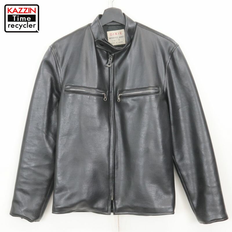 70s ヴィンテージ DIXIE ビニールレザー シングルライダースジャケット 古着 ★ メンズ 表記Sサイズ ブラック