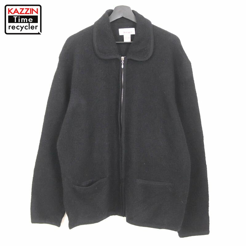 00s フルジップ ウール ジャケット 古着 ★ レディース 表記XLサイズ ブラック