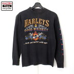 80s USA製 ヴィンテージ ハーレーダビッドソン HARLEY DAVIDSON 3Dエンブレム 袖プリント入り 長袖Tシャツ 古着 ★ メンズ 表記Sサイズ ブラック