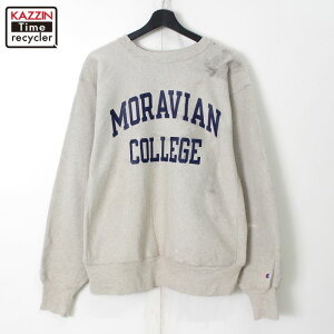 90s ヴィンテージ チャンピオン Champion カレッジ MORAVIAN リバースウィーブスウェット 古着 ★ メンズ 表記Lサイズ グレー