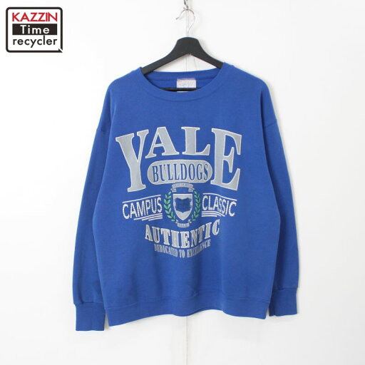 90s USA製 ヴィンテージ DELTA YALE カレッジ プリント スウェット トレーナー 古着 ★ メンズ 表記XLサイズ ブルー 90s USA製 ヴィンテージ DELTA YALE カレッジ プリント スウェット トレーナー 古着 ★ メンズ 表記XLサイズ ブルー