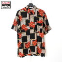 【240506】90年代 ヴィンテージ vintage ハワイアンシャツ ブラック ホワイト・レッド 中古品 USED #L アメカジ