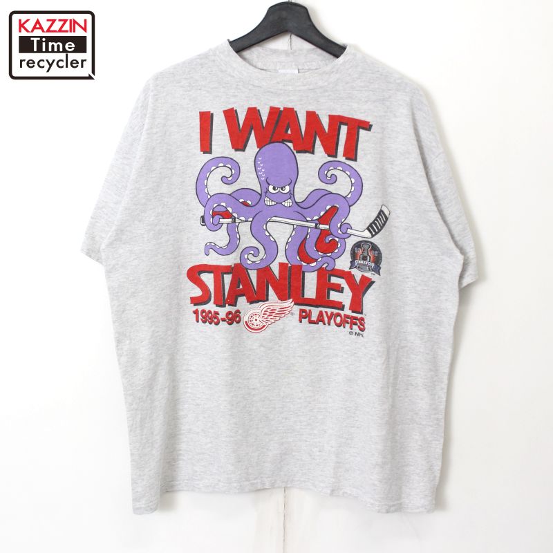 90s NHL ヴィンテージ デトロイト・レッドウィングス LOGO7 半袖Tシャツ 古着 ★ メンズ 表記Lサイズ グレー