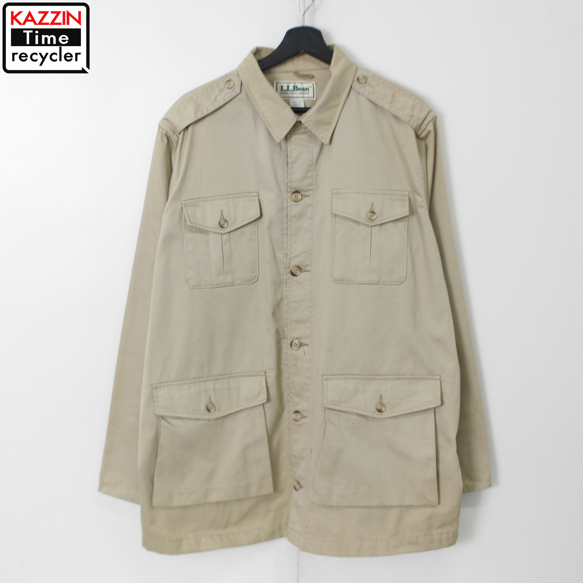 80s USA製 ヴィンテージ エルエルビーン L.L.Bean コットン サファリ ジャケット 古着 ★ メンズ 表記XLサイズ ベージュ